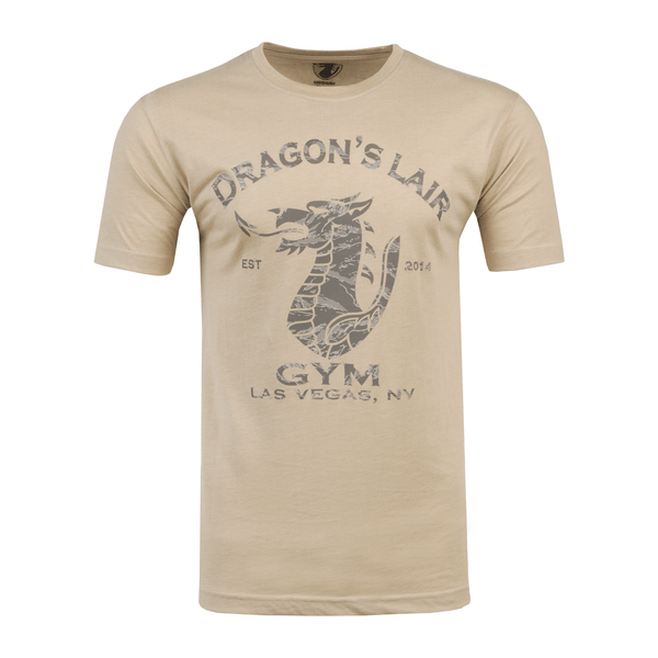 Sand Short Sleeve Shirt with Tiger Camo Dragon's Lair Gym Logo