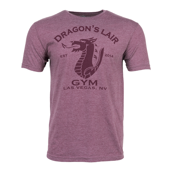 Heather Maroon Short Sleeve Shirt with Maroon Dragon's Lair Gym Logo