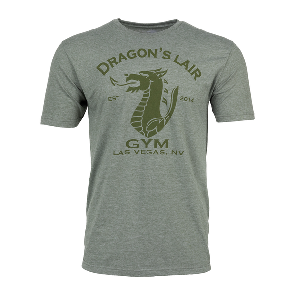 Heather Military Short Sleeve Shirt with Dark Green Dragon's Lair Gym Logo
