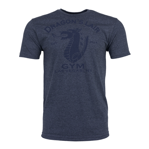 Heather Navy Short Sleeve Shirt with Navy Dragon's Lair Gym Logo