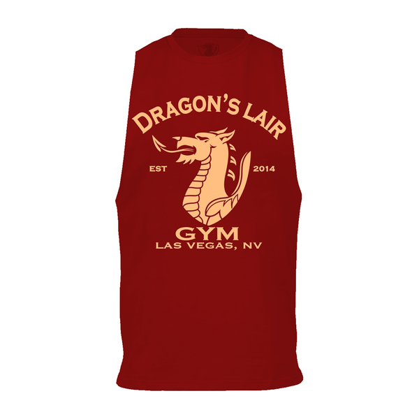 Red Men's Muscle Tank with Creamsicle Dragon's Lair Gym Logo