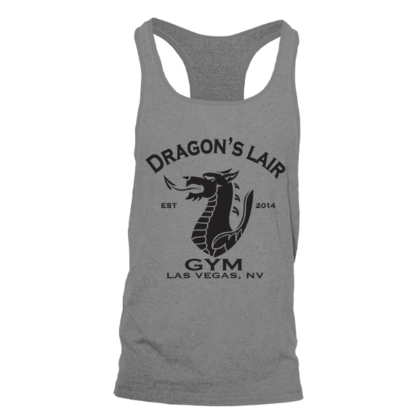 Arctic Heather Stringer Tank with Black Dragon's Lair Gym Logo