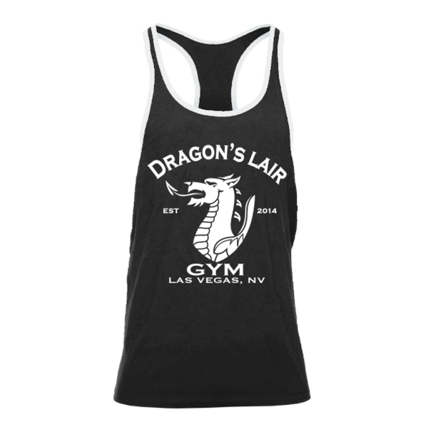 Black & White Stringer Tank with White Dragon's Lair Gym Logo