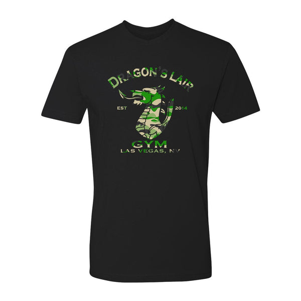 Black Short Sleeve Shirt with Green Camo Dragon's Lair Gym Logo