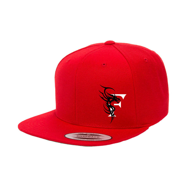 Red Fitted Hat with Flat Brim with Black Welsh Dragon