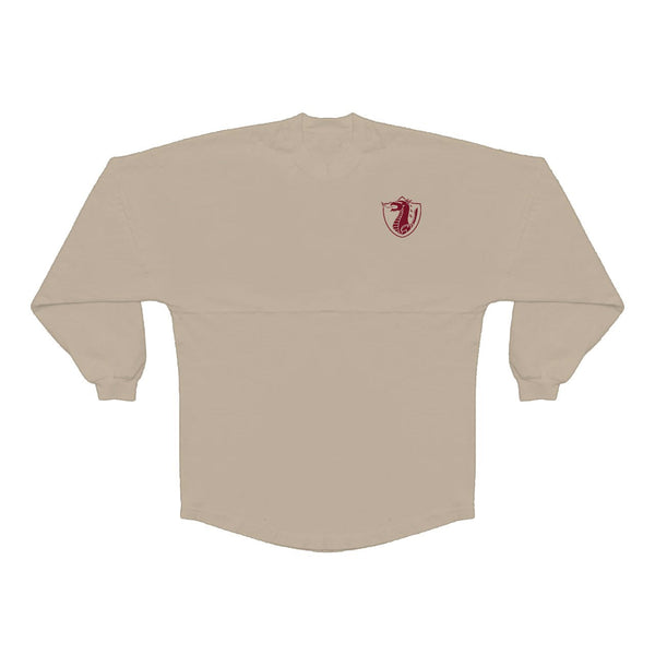 Tan Long Sleeve Jersey with Maroon Dragon's Lair Gym