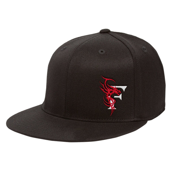 Black Fitted Hat with Flat Peak Red Welsh Dragon